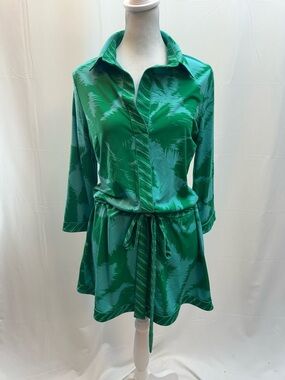 BCBGMaxAzria Green/Blue Printed Long Sleeve Shirt Dress M